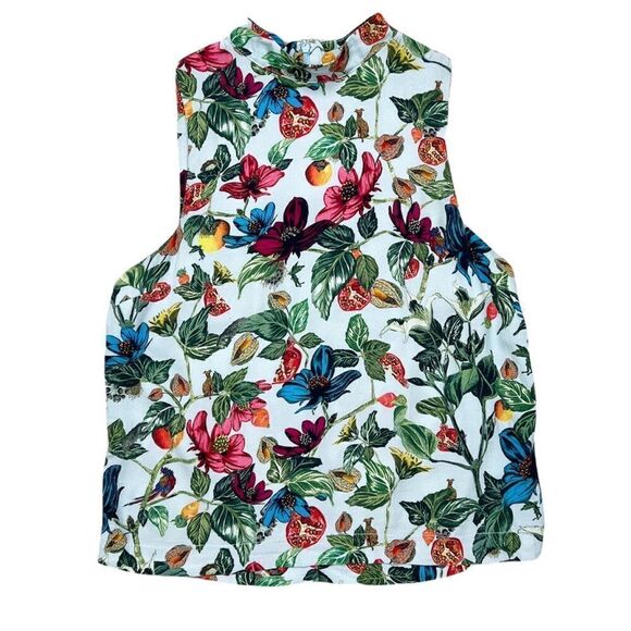 Topshop Light Blue Floral Mock Neck Sleeveless Top Size 6 - Picture 1 of 8